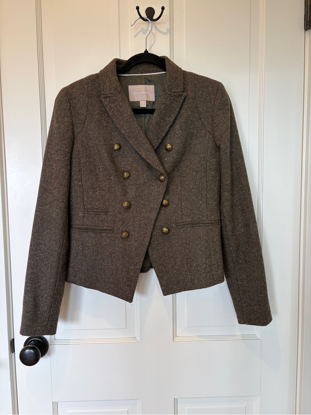 Vintage Banana Republic Double-Breasted Brown Tweed Blazer